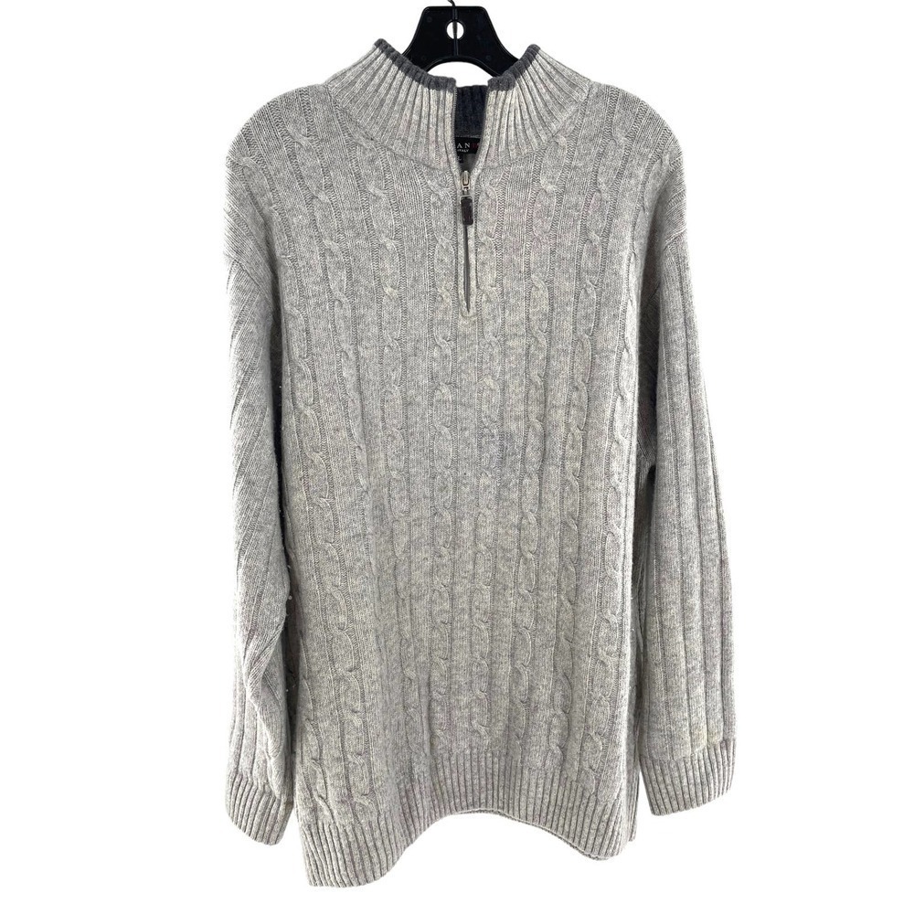 Iceland men’s cable knit quarter zip gray wool blend sweater, made in Italy